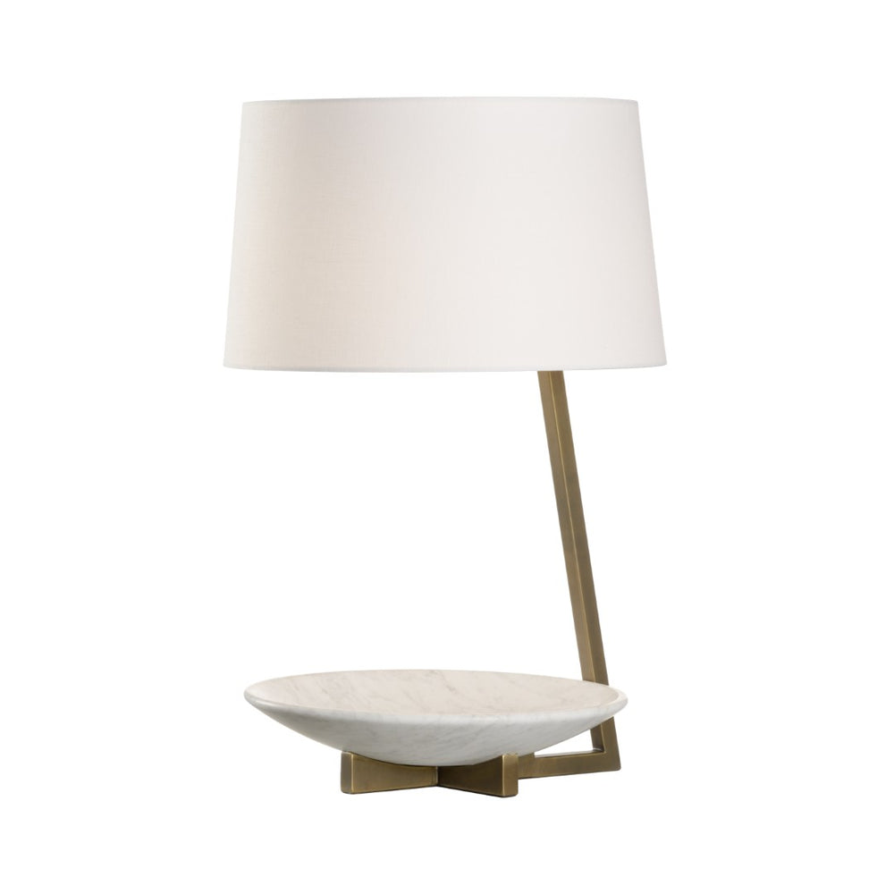 Wildwood Elgin Honed Carrera Marble Table Lamp With Antique Brass Frame — Sculptural Ambient Light For Bedside 15331