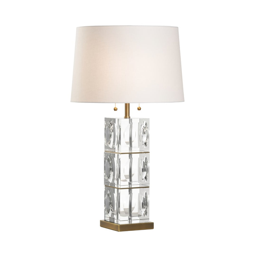 Wildwood Lasater Crystal Table Lamp With Stacked Prismatic Cubes And Antique Brass Accents — 30" Elegant Illumination 15332