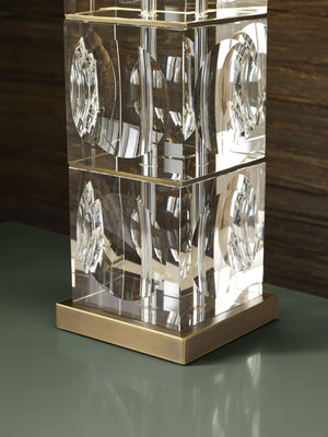 Wildwood Lasater Crystal Table Lamp With Stacked Prismatic Cubes And Antique Brass Accents — 30" Elegant Illumination 15332