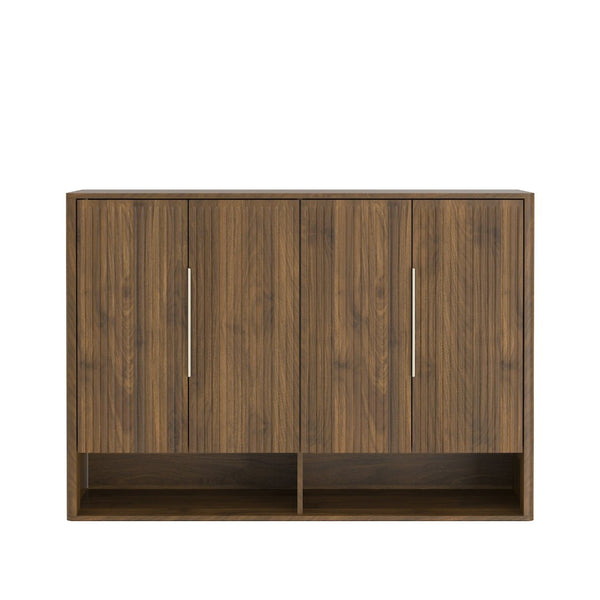 English Elm Shoe Cabinet with Four Doors Adjustable Shelves Entryway Organizer Modern Storage Unit W1321S00041
