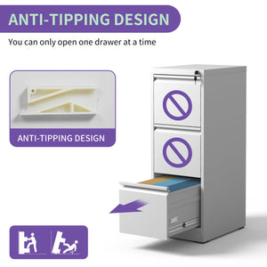 English Elm 3 Drawer Metal Vertical File Cabinet With Lock - Secure, Durable Steel Organizer For Office & Home T2398P154419