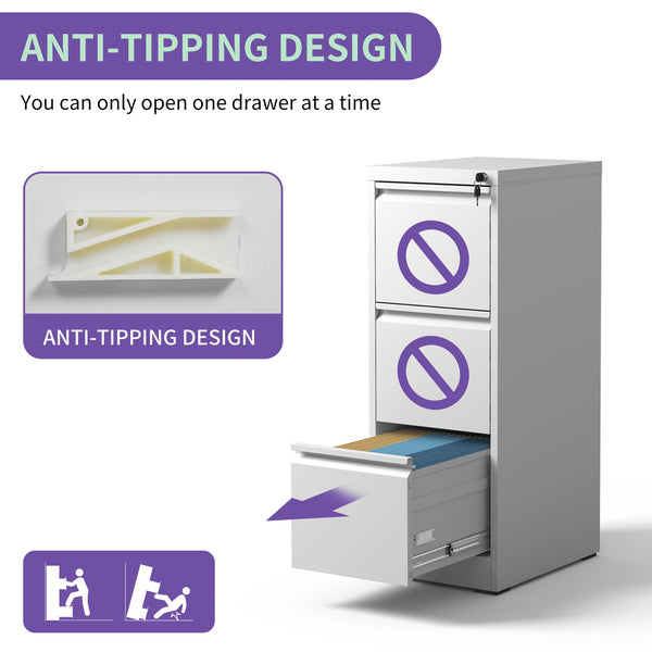 English Elm 3 Drawer Metal Vertical File Cabinet With Lock - Secure, Durable Steel Organizer For Office & Home T2398P154419