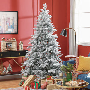 English Elm Homcom 7Ft Snow-Flocked Artificial Christmas Tree With 1401 Tips, Easy Assembly & Metal Stand W2225P229179