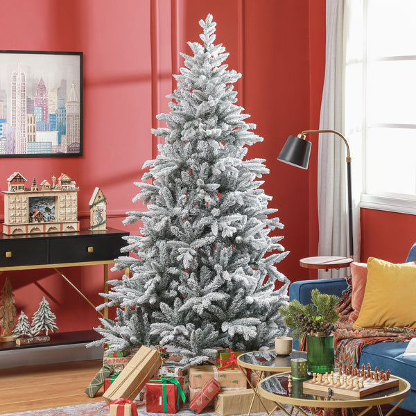 English Elm Homcom 7Ft Snow-Flocked Artificial Christmas Tree With 1401 Tips, Easy Assembly & Metal Stand W2225P229179