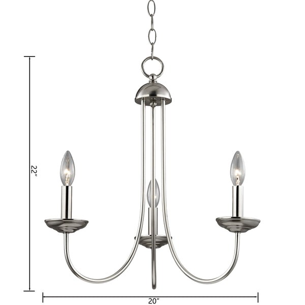Thomas Lighting Montgomery 3 Light Candelabra Chandelier Brushed Nickel Transitional Ceiling Fixture 1533CH/20