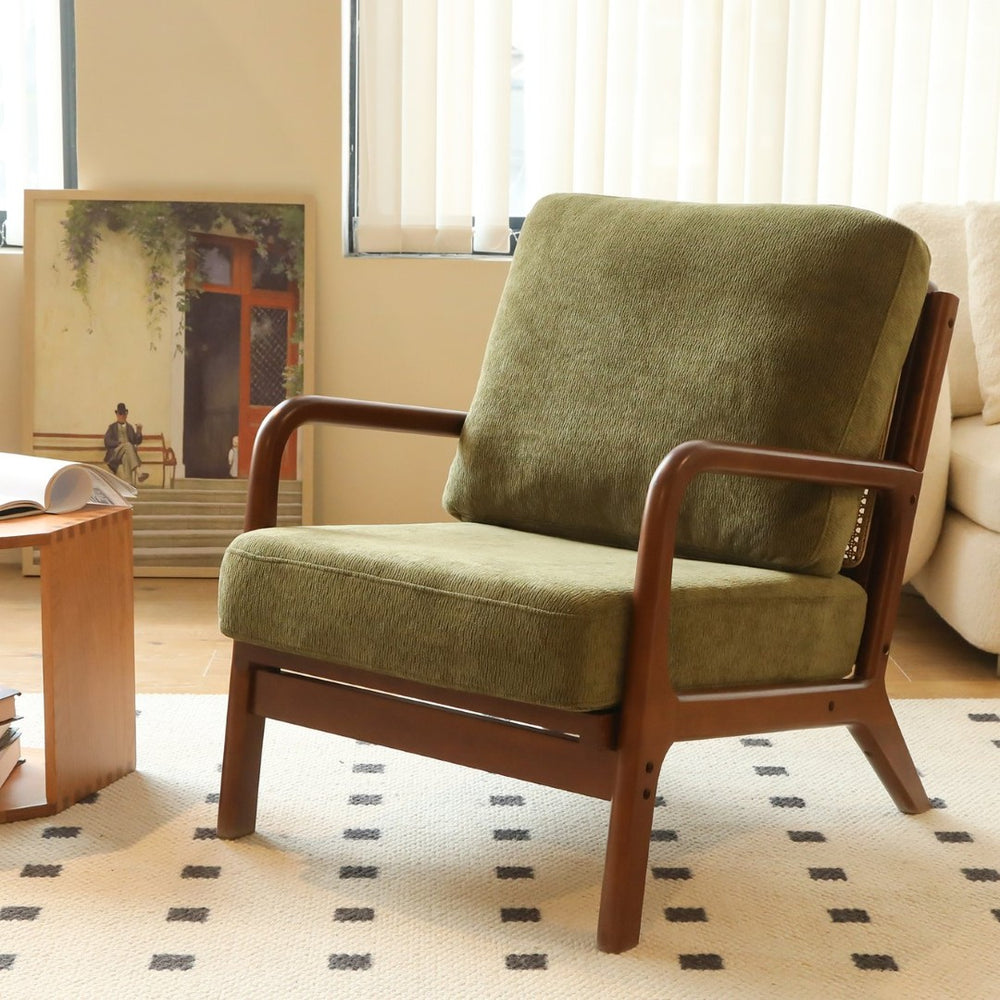 English Elm Cute Fabric Armchair with Solid Wood Legs Compact Upholstered Seat for Bedroom or Apartment Green W2105P420757