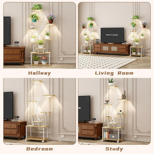 English Elm Plant Stand with Full Spectrum Grow Lights 8 Tier S Shaped Iron Corner Display Rack White+Natural W2641P446508
