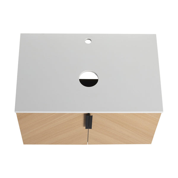 English Elm 30" Bathroom Vanity With Wall-Mounted Design, Ceramic Vessel Sink & Soft-Close Doors For Modern Homes W999S00447