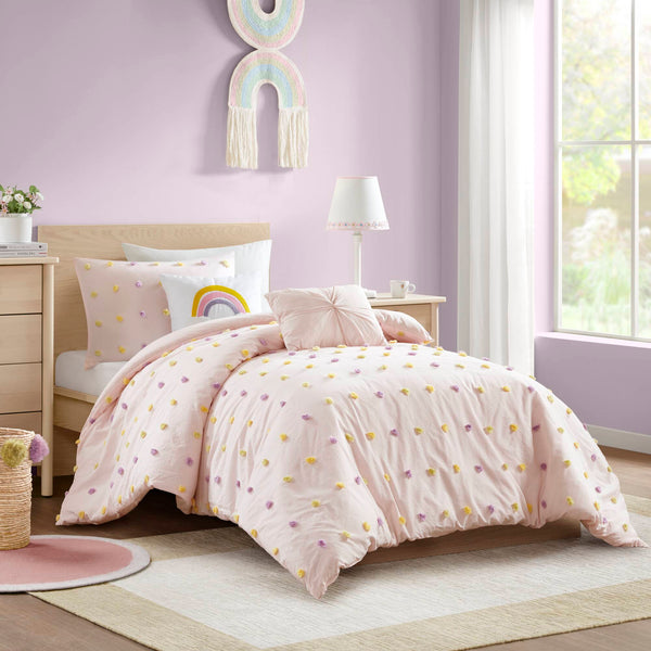 JLA Home Urban Habitat Kids - Cotton Pom-Pom Jacquard Comforter Set for Kids — Soft 100% Cotton, Shabby Chic Texture, Machine Washable 88 L x 68 W x 1.5H UHK10-0234