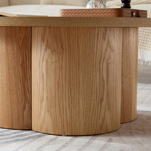 English Elm Round Wood Grain Coffee Table with Curved Bentwood Legs for Modern Living Rooms Natural W2085P400928