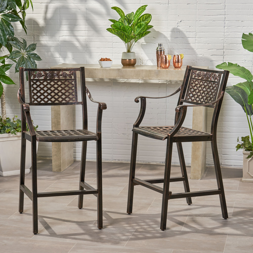 English Elm Christopher Knight Home® - TAHOE Athena Outdoor 29" Cast Aluminum Barstool Set of 2, Copper Finish, Weather-Resistant Mesh Scroll Design 65141.00