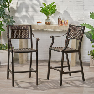 English Elm Christopher Knight Home® - TAHOE Athena Outdoor 29" Cast Aluminum Barstool Set of 2, Copper Finish, Weather-Resistant Mesh Scroll Design 65141.00