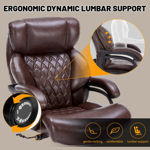 English Elm 600lbs Capacity Executive Office Chair Wide Seat Pu Leather High Back with Lumbar Support Brown W5201P418311