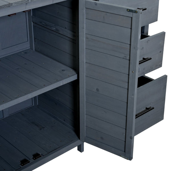 English Elm (with Hutch) Topamx Solid Fir Potting Bench Patio Workstation Spice Rack Drawer Gray N717P404331E