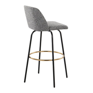 English Elm 30" Swivel Barstools Set of 2 Grey Fabric Gold Footrest Black Metal Kitchen Counter B202S00653