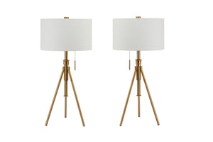English Elm Vintage Tripod Floor Lamp with Stained Gold Metal Legs, Ivory Shade, Pull Switch, Adjustable Height Brushed Gold 29 L x 16 W x 12 H B2741P317231