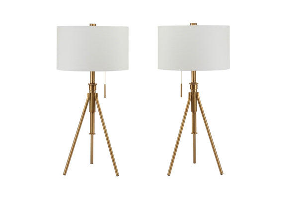 English Elm Vintage Tripod Floor Lamp with Stained Gold Metal Legs, Ivory Shade, Pull Switch, Adjustable Height Brushed Gold 29 L x 16 W x 12 H B2741P317231