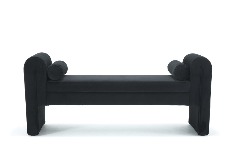 English Elm 60-inch Velvet Storage Bench Upholstered Seat with Hidden Compartment for Bedroom Entryway Black W2795P429886
