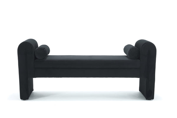 English Elm 60-inch Velvet Storage Bench Upholstered Seat with Hidden Compartment for Bedroom Entryway Black W2795P429886