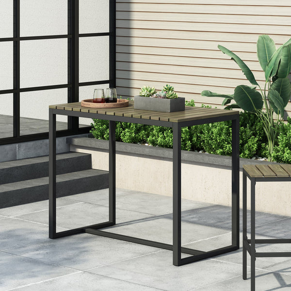 English Elm Christopher Knight Home® - EZRA Outdoor Industrial Acacia Wood Bar Table with Teak Finish and Iron Frame for Stylish Patios Grey+Black 70261.00GRY
