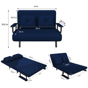 English Elm 46" Wide Corduroy Sleeper Sofa Bed Convertible Folding Chair for Two with Adjustable Backrest Blue W2700P431035