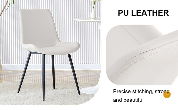 English Elm White faux leather dining chairs set of 4 with curved widened cushions, black metal legs, easy-clean comfort W1151P346458