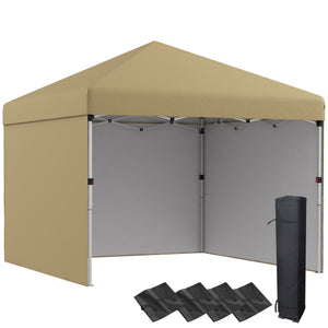 English Elm Outsunny 10' X 10' Instant Pop Up Canopy Tent With 3 Sidewalls, Adjustable Height & Carry Bag W2225P174242-GIGA