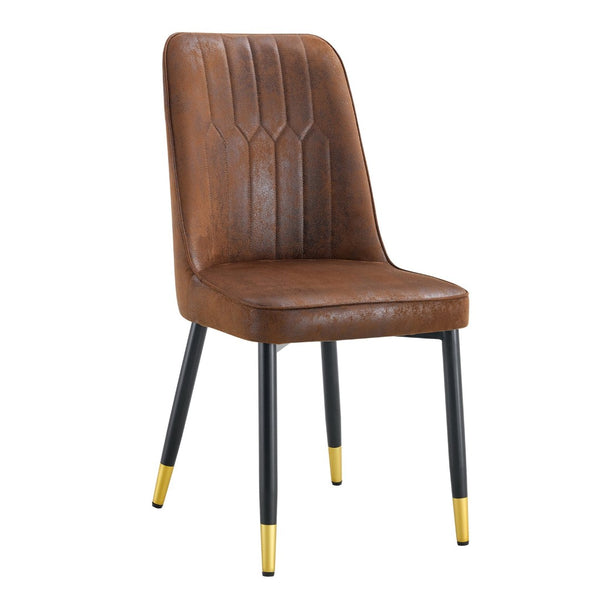 English Elm Brown Velvet Dining Chair Set of Two with Black Metal Legs and Gold Accent Detail W1151P211986