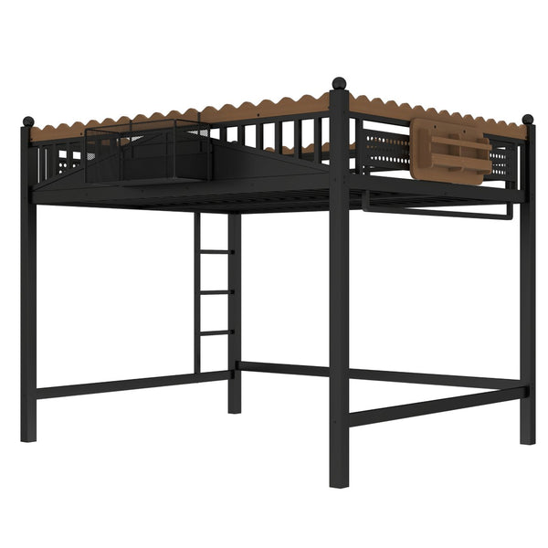 English Elm Twin Kids Platform Bed with Trundle Staircase Bookshelf and Rounded Safety Rails W1580S00382