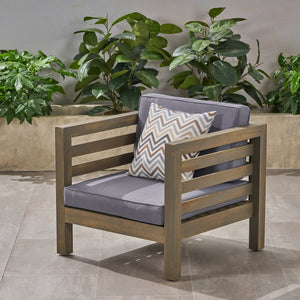 English Elm Christopher Knight Home® - OANA Outdoor Club Chair with Acacia Wood Frame, Removable Cushions, Slatted Design for Quick Drying Grey 65546.00DGRY