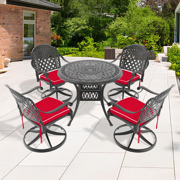 English Elm 5-Piece All-Weather Cast Aluminum Dining Set With Cushions, Swivel Chairs & Round Table For 4 W1710S00300