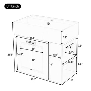 English Elm Christopher Knight Home® - 21.8" Wall-Mounted Bathroom Vanity with Ceramic Sink, Soft-Close Drawer, Adjustable Shelves & Tissue Holder Black N759P292550B
