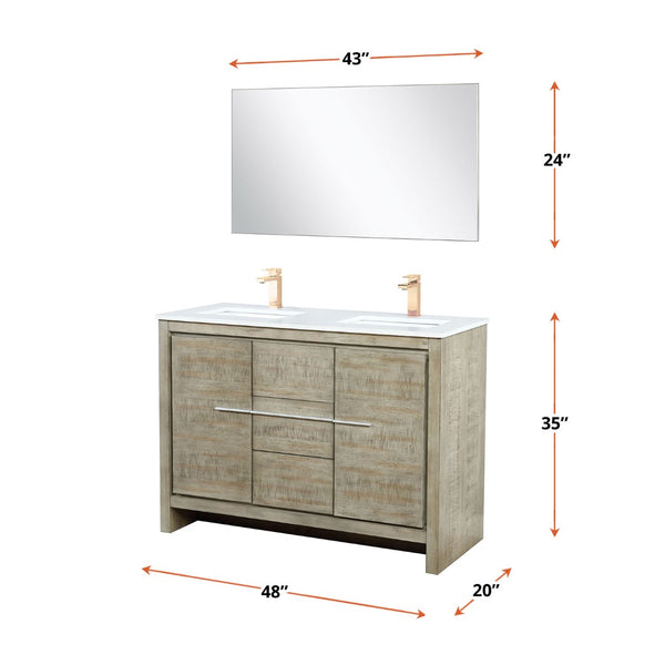 English Elm Rustic Acacia Double Bath Vanity With White Quartz Top, Rose Gold Faucet & 43" Mirror Ensemble B2731S01682-GIGA