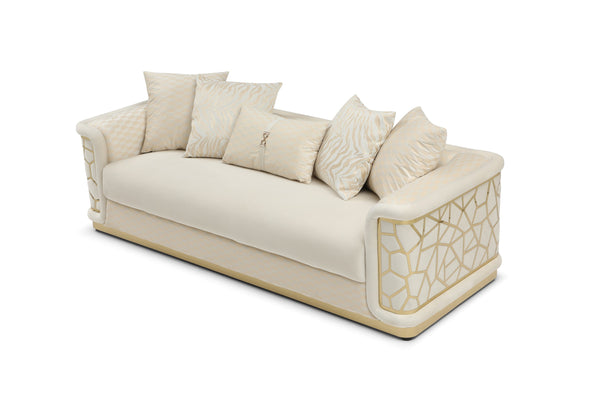 English Elm Talia Sofa with Kiln-Dried Hardwood Frame, Patterned Accents & Gloss Brass Trim for Modern Living Room Ivory 35 L x 26 W x 92 H B078P301556