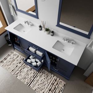 English Elm Navy Double Bath Vanity 80" W x 22" D with White Quartz Top, Soft-Close Drawers, Dual 30" Mirrors B2731S00819