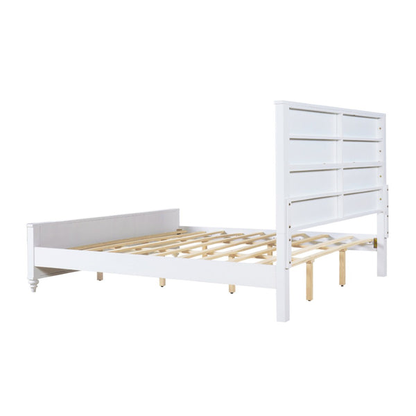 English Elm King Solid Pine Platform Bed White Lacquer Grooved Panels Slat Base Bedroom N770PK389793K