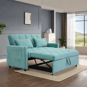 English Elm 55.2" Velvet Two Seater Sofa Bed with Adjustable Backrest, 3 USB Ports, Side Pockets, Space-Saving Lounge (Peacock Blue) W1183138561
