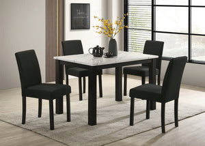 English Elm 5pc Modern Dining Set with Faux Marble Top, Plush Charcoal Upholstery, Sleek Black Legs, Compact Elegance B011S01944