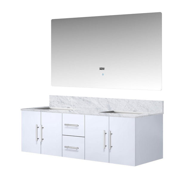 English Elm Glossy Double Bath Vanity Set With Carrara Marble Top And Integrated Led Mirror - Modern Elegance! B2731S00670