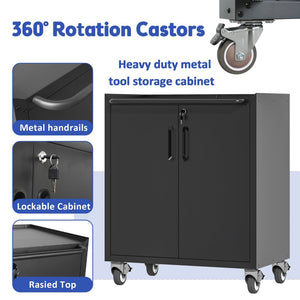 English Elm Heavy-duty Steel Garage Cabinet on Wheels with Locking Doors and Adjustable Shelves T2398P223005