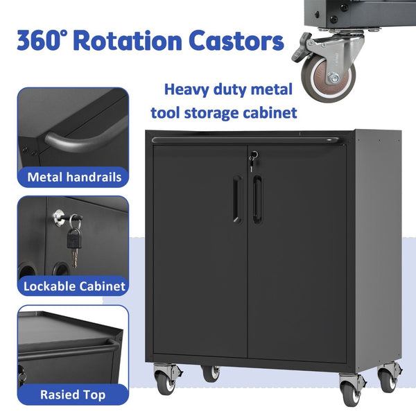 English Elm Heavy-duty Steel Garage Cabinet on Wheels with Locking Doors and Adjustable Shelves T2398P223005