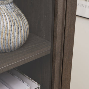 English Elm Tall Glass Storage Cabinet with Classic Farmhouse Design, Ample Shelves, Drawer & Smooth Finish Brown W2275P206603