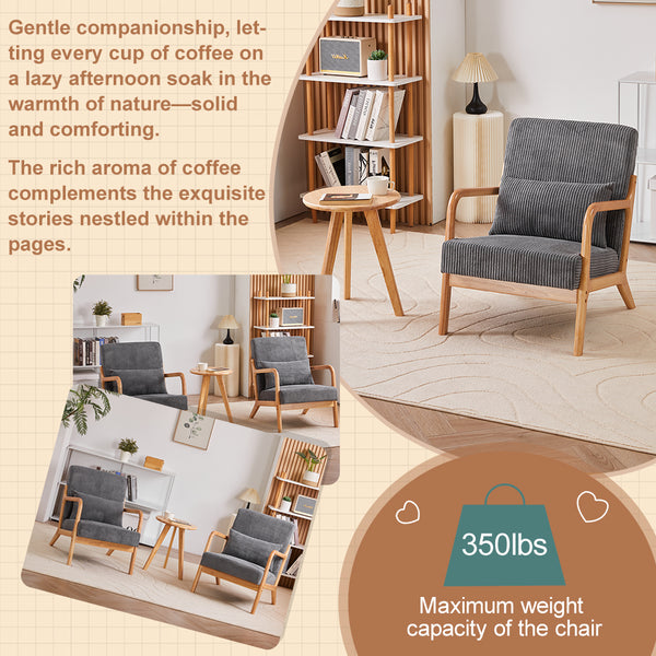 English Elm Mid-Century Accent Chair & Coffee Table Set - Vintage Luxury Design For Cozy Living Spaces & Relaxation W2989P362780