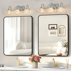 English Elm 17" Nickel Vintage Crystal Vanity Light - 3-Light Hardwired Bathroom Mirror Sconce with Clear Shades and Iron Accents W2312P374820