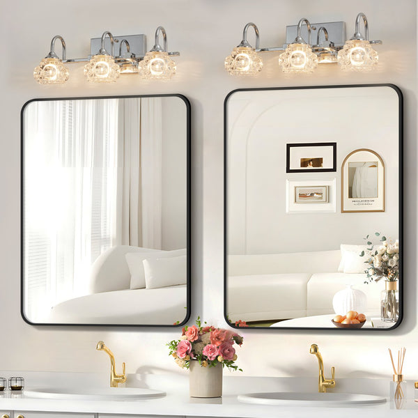 English Elm 17" Nickel Vintage Crystal Vanity Light - 3-Light Hardwired Bathroom Mirror Sconce with Clear Shades and Iron Accents W2312P374820