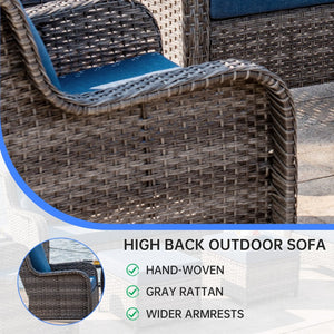 English Elm Tl Seven Piece Outdoor Pe Rattan Patio Set with Swivel Chairs Footstools and Side Table T5925S00006