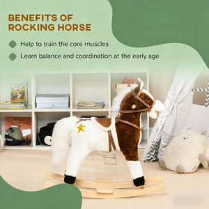 English Elm Rocking Horse Plush Ride on Toy with Music Soft Padded Body for Kids Playroom Fun T3971P442268