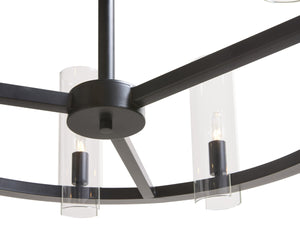 Sunpan CLARABELLE Chandelier - Elegant Black Metal Wheel Design with Clear Glass Shades for Warm Glow 107927