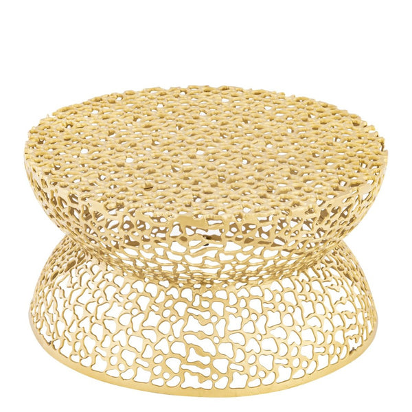 English Elm T3704-35 Round Aluminum Lattice Coffee Table with Sculptural Cutout Design for Modern Lofts Gold B009P417513