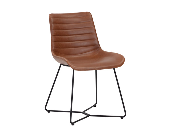 Sunpan Gracen Minimalist Dining Chair with Faux Leather Comfort and Elegant Matte Black Metal Legs Hazelnut